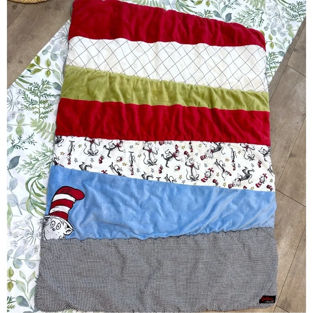 Dr. Seuss Baby Color Block Reversible Crib Quilt Comforter Patchwork Play Mat